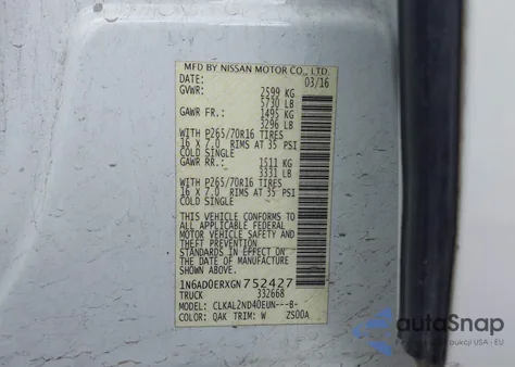 2016 Nissan Frontier Desert Runner/S/Sl/Sv z USA, uszkodzony, nr VIN 1N6AD0ERXGN752427